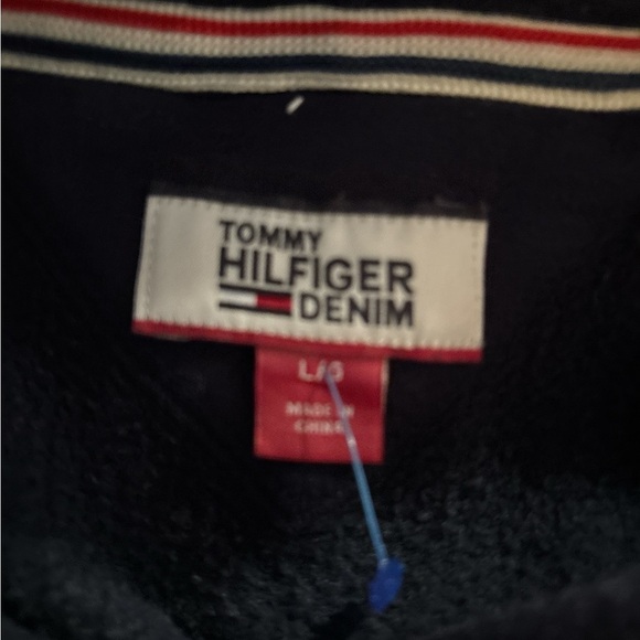 Tommy Hilfiger Navy Sweatshirt Hoodie Cropped with Logo Stripes Y2K SIZE LARGE - Picture 3 of 3
